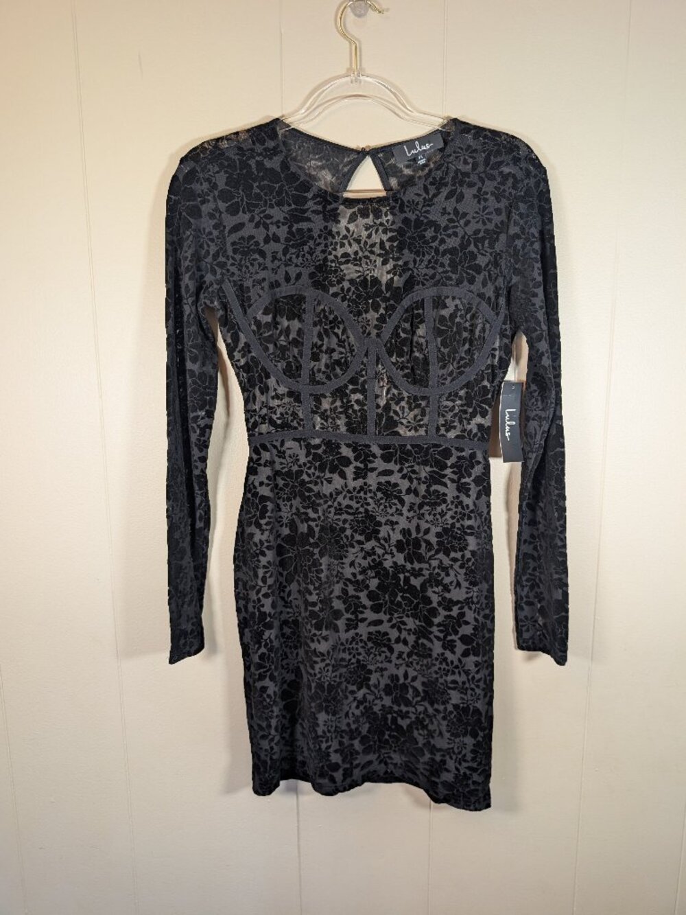 LULUS Black Velvet Burnout Floral Corset Bodycon Mini Dress M NWT